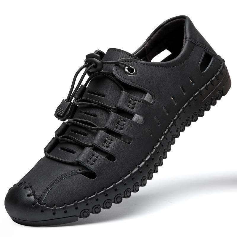 Las sandalias para hombres usan zapatos de agujero de cuero de suela suave Sandalias huecas casuales