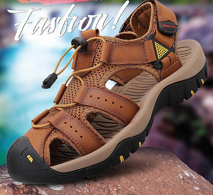 Herren Rindsleder Atmungsaktiv Rutschfest Weicher Boden Bequeme Outdoor Casual Strandsandalen