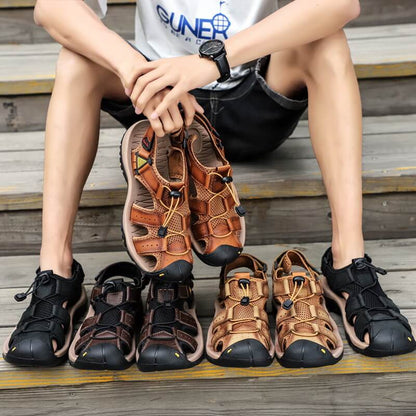 Herren Rindsleder Atmungsaktiv Rutschfest Weicher Boden Bequeme Outdoor Casual Strandsandalen