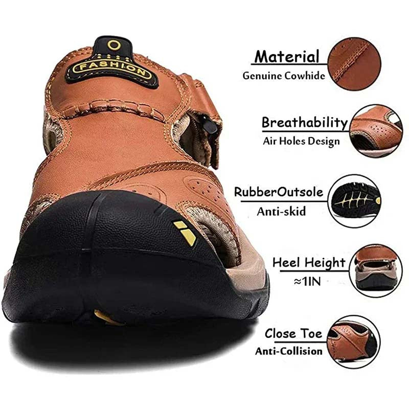 Sandalias de cuero para hombres Sandalias de senderismo al aire libre Sandalias deportivas de deportes Atléticos Zapatos de playa Fisherman Sandalias de agua con los pies cerrados