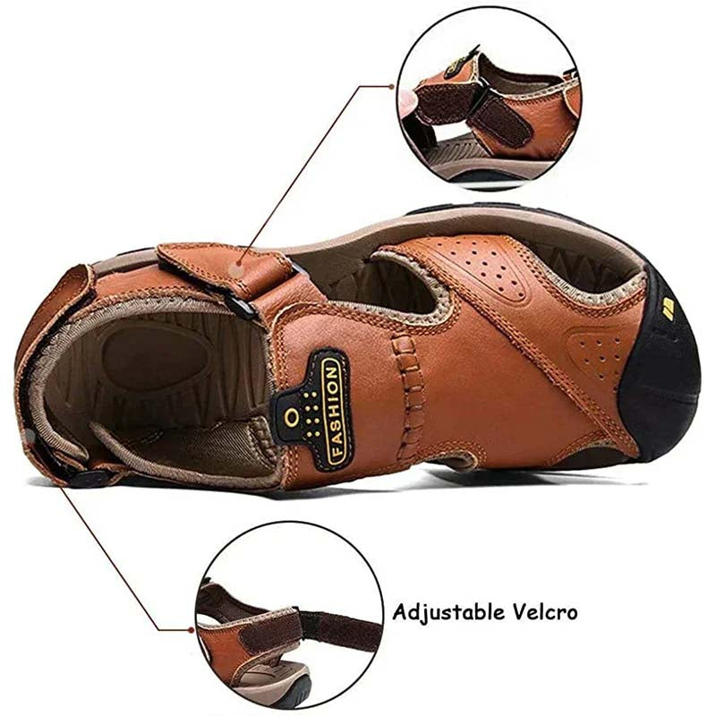 Sandalias de cuero para hombres Sandalias de senderismo al aire libre Sandalias deportivas de deportes Atléticos Zapatos de playa Fisherman Sandalias de agua con los pies cerrados