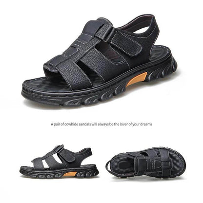 凉鞋男新款男士沙滩鞋牛皮凉拖鞋户外鞋防滑厚底罗马皮凉鞋子男