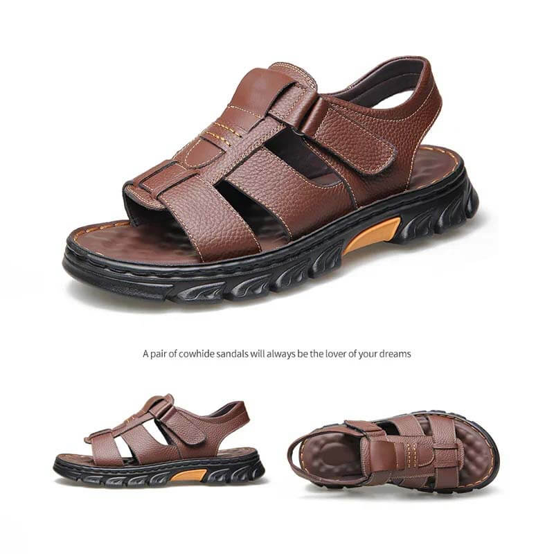 凉鞋男新款男士沙滩鞋牛皮凉拖鞋户外鞋防滑厚底罗马皮凉鞋子男