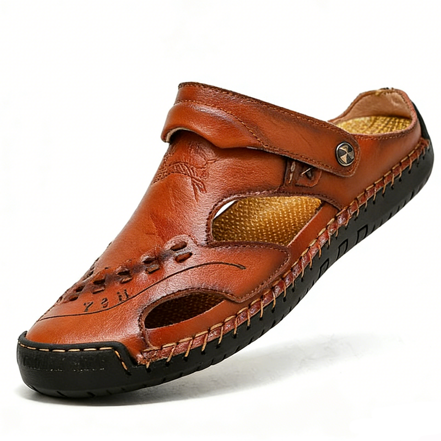 Uomini di grandi dimensioni maschile cucire a mano a mano con punta di punta comoda sandali in pelle morbida