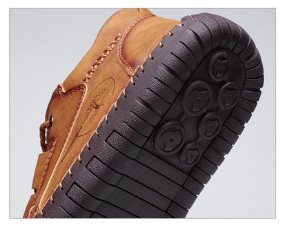 Kaegreel Men's Vintage Hand Stitching Comfort Soft Leather Boots