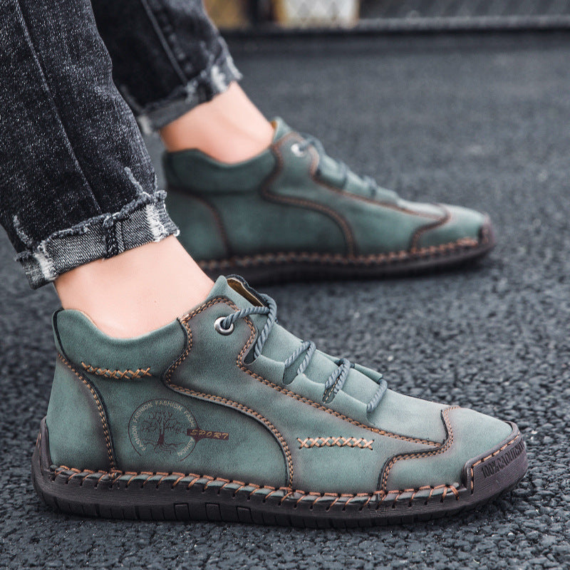 Kaegreel Men's Vintage Hand Stitching Comfort Soft Leather Boots