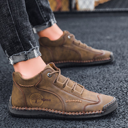 Kaegreel Men's Vintage Hand Stitching Comfort Soft Leather Boots