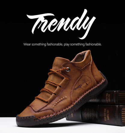 Kaegreel Men's Vintage Hand Stitching Comfort Soft Leather Boots