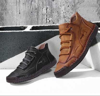 Kaegreel Men's Vintage Hand Stitching Comfort Soft Leather Boots