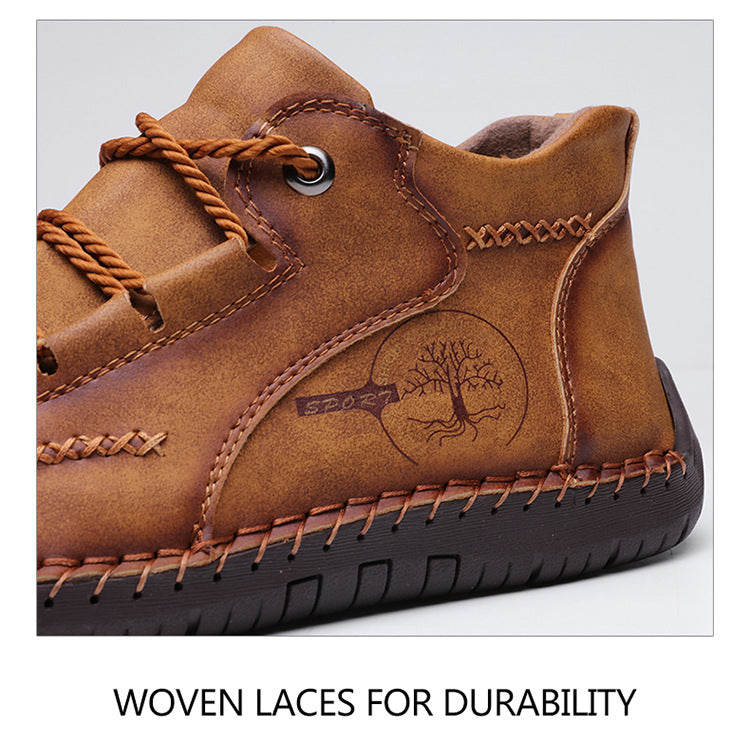 Kaegreel Men's Vintage Hand Stitching Comfort Soft Leather Boots