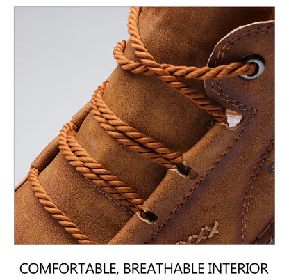 Kaegreel Men's Vintage Hand Stitching Comfort Soft Leather Boots