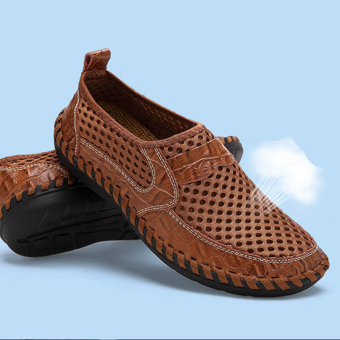 Kaegreel Men's Stitching Honeycomb Mesh Soft Loafers Breathable Outdoor Casual Shoes