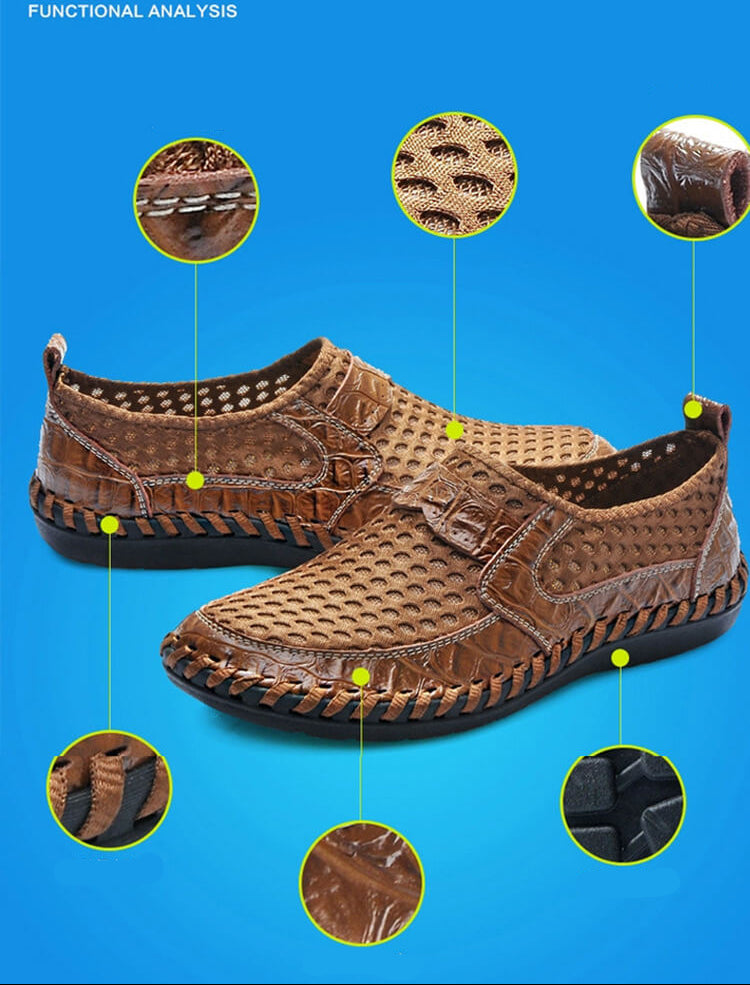 Kaegreel Men's Stitching Honeycomb Mesh Soft Loafers Breathable Outdoor Casual Shoes