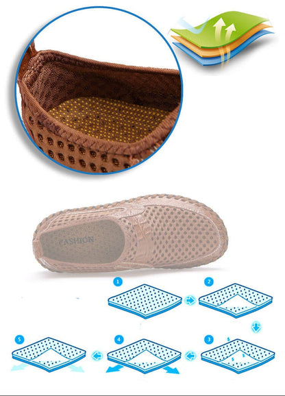 Kaegreel Men's Stitching Honeycomb Mesh Soft Loafers Breathable Outdoor Casual Shoes