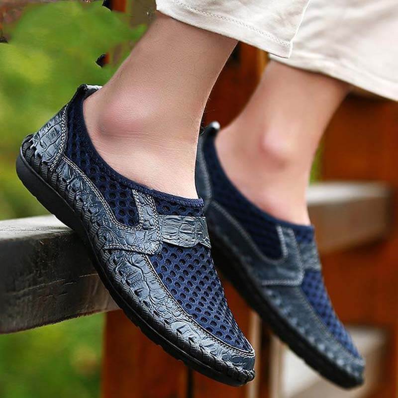 Kaegreel Men's Stitching Honeycomb Mesh Soft Loafers Breathable Outdoor Casual Shoes