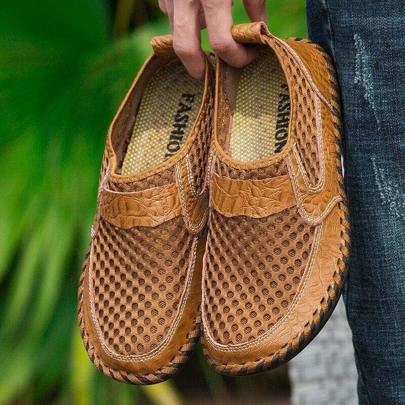 Kaegreel Men's Stitching Honeycomb Mesh Soft Loafers Breathable Outdoor Casual Shoes