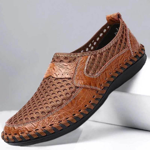 Kaegreel Men's Stitching Honeycomb Mesh Soft Loafers Breathable Outdoor Casual Shoes
