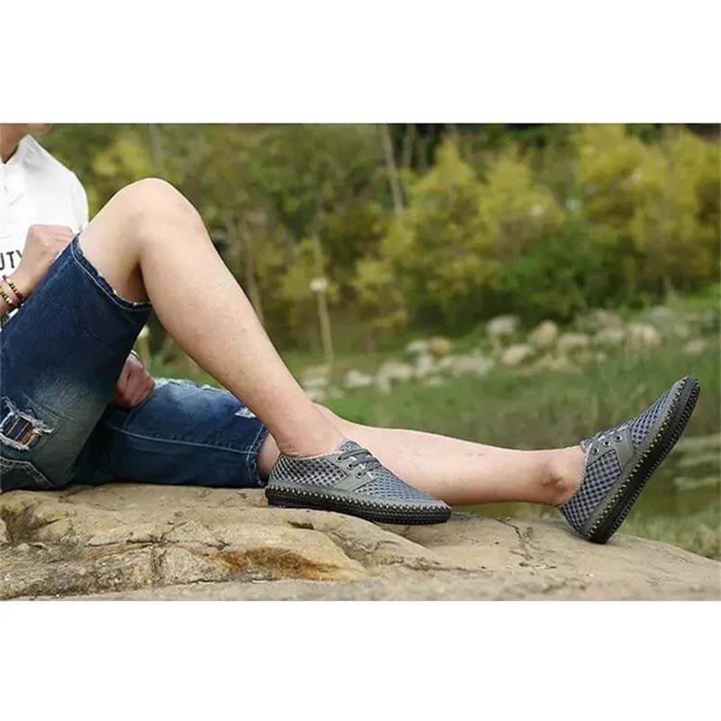 Summer Breathable Mesh Men Casual Shoes For Comfortable Handmade Men Lace-Up Loafers Men Shoes