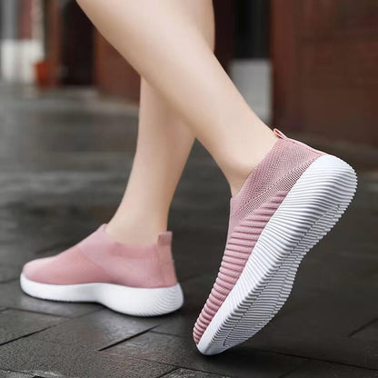Women Elastic Socks Shoes Sports Casual Lightweight Flat Flying Woven Slip-on