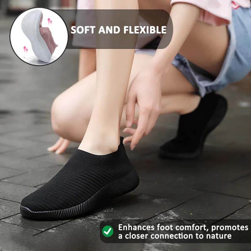 Women Elastic Socks Shoes Sports Casual Lightweight Flat Flying Woven Slip-on