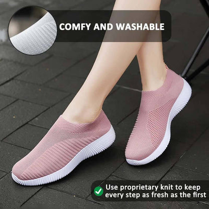 Women Elastic Socks Shoes Sports Casual Lightweight Flat Flying Woven Slip-on