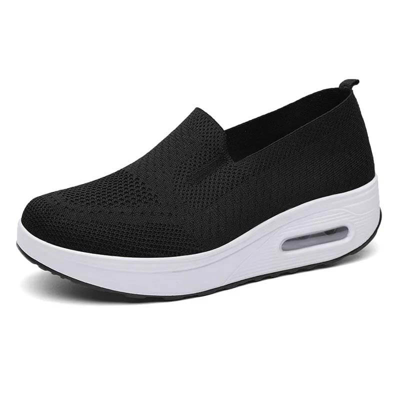 Women Slip-on Thick-soled Height-enhancing Air Cushion Sports Shoes Flying Knit Breathable Casual Shoes