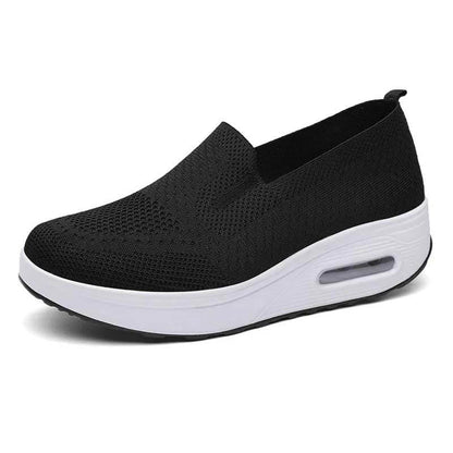 Women Slip-on Thick-soled Height-enhancing Air Cushion Sports Shoes Flying Knit Breathable Casual Shoes