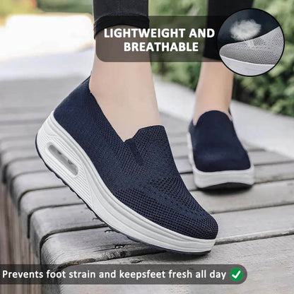 Women Slip-on Thick-soled Height-enhancing Air Cushion Sports Shoes Flying Knit Breathable Casual Shoes