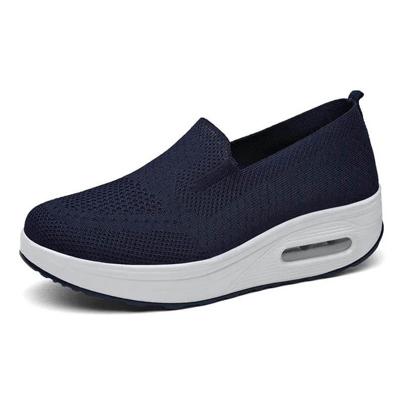 Women Slip-on Thick-soled Height-enhancing Air Cushion Sports Shoes Flying Knit Breathable Casual Shoes