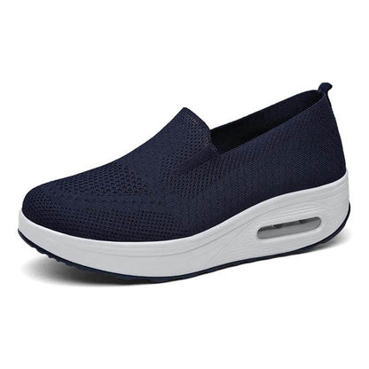Women Slip-on Thick-soled Height-enhancing Air Cushion Sports Shoes Flying Knit Breathable Casual Shoes