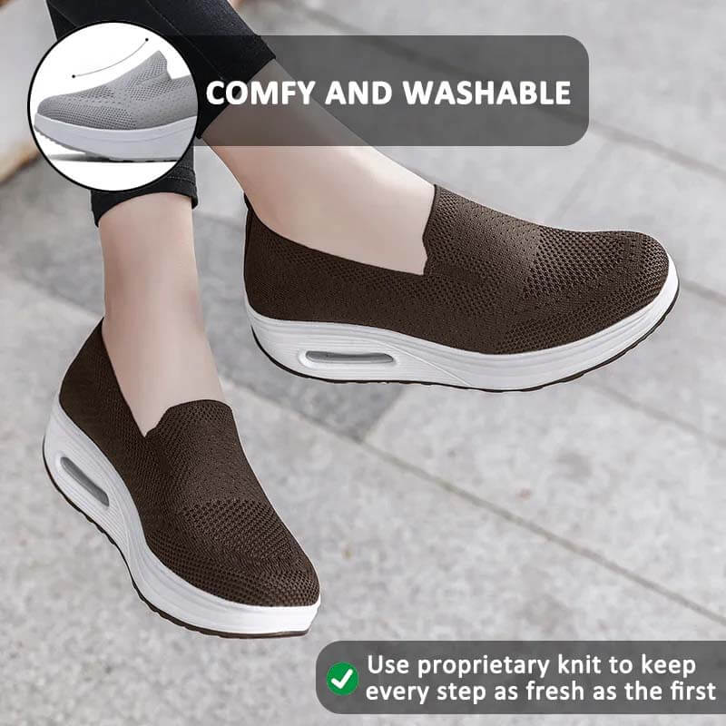 Women Slip-on Thick-soled Height-enhancing Air Cushion Sports Shoes Flying Knit Breathable Casual Shoes