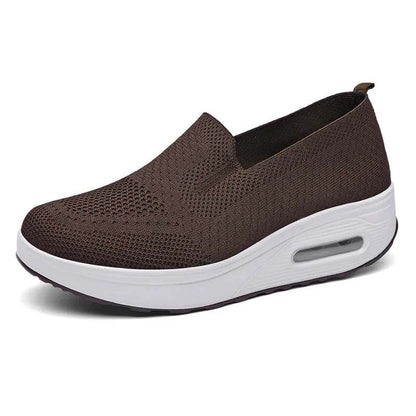 Women Slip-on Thick-soled Height-enhancing Air Cushion Sports Shoes Flying Knit Breathable Casual Shoes