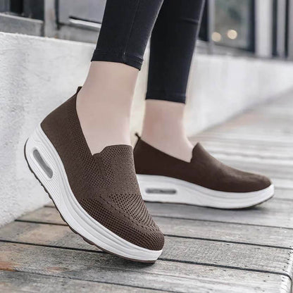 Women Slip-on Thick-soled Height-enhancing Air Cushion Sports Shoes Flying Knit Breathable Casual Shoes
