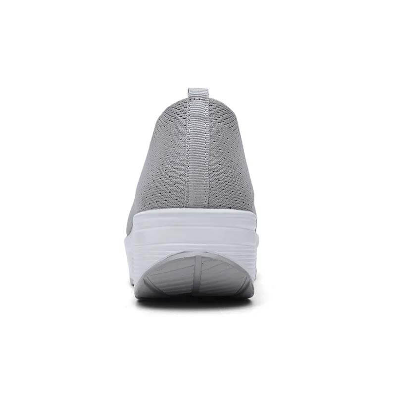 Women Slip-on Thick-soled Height-enhancing Air Cushion Sports Shoes Flying Knit Breathable Casual Shoes