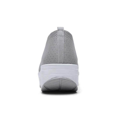Women Slip-on Thick-soled Height-enhancing Air Cushion Sports Shoes Flying Knit Breathable Casual Shoes