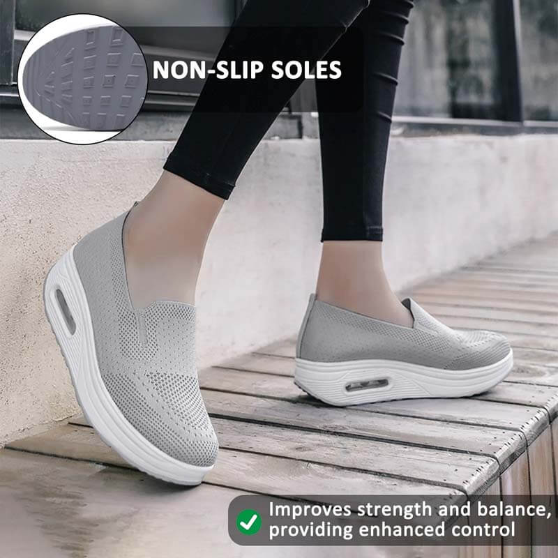 Women Slip-on Thick-soled Height-enhancing Air Cushion Sports Shoes Flying Knit Breathable Casual Shoes