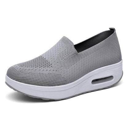 Women Slip-on Thick-soled Height-enhancing Air Cushion Sports Shoes Flying Knit Breathable Casual Shoes