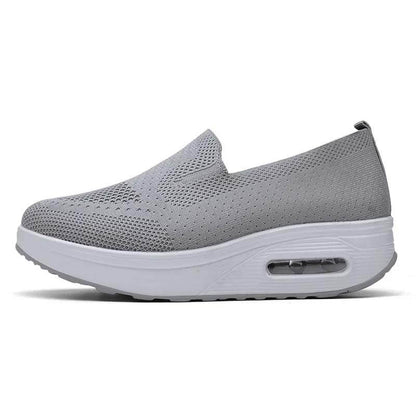 Women Slip-on Thick-soled Height-enhancing Air Cushion Sports Shoes Flying Knit Breathable Casual Shoes