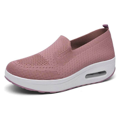 Women Slip-on Thick-soled Height-enhancing Air Cushion Sports Shoes Flying Knit Breathable Casual Shoes