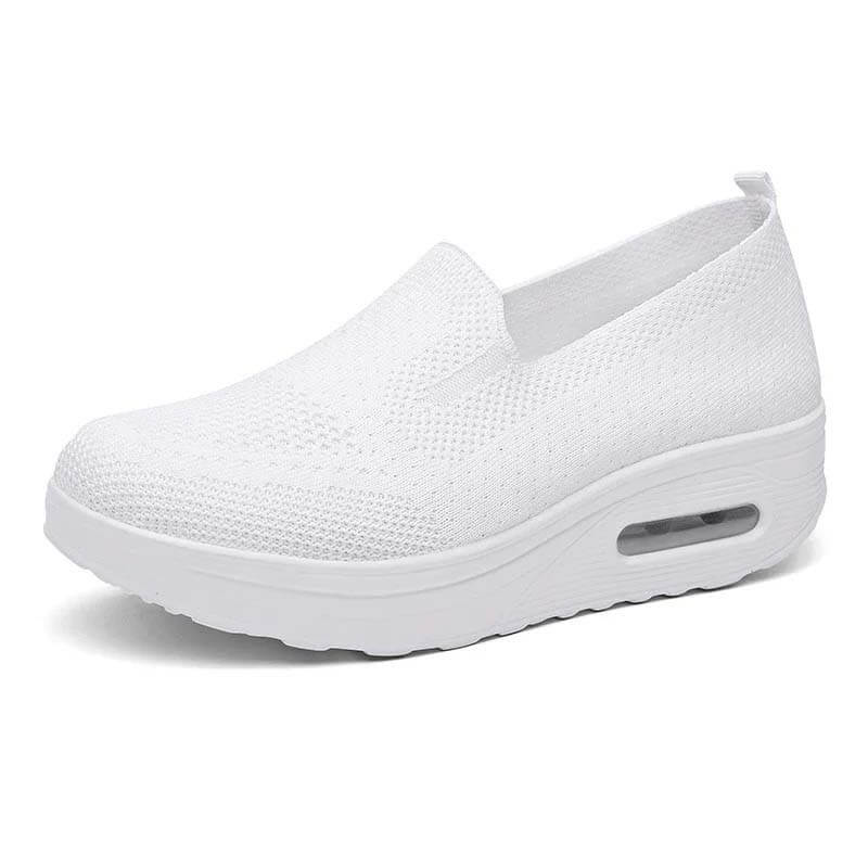 Women Slip-on Thick-soled Height-enhancing Air Cushion Sports Shoes Flying Knit Breathable Casual Shoes