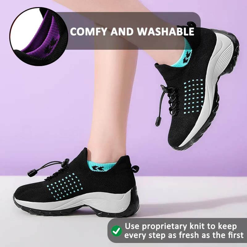 Women Socks Shoes Casual Flying Woven Lace-up Thick-soled Sports Outdoor Shoes