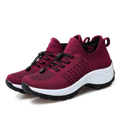 Women Socks Shoes Casual Flying Woven Lace-up Thick-soled Sports Outdoor Shoes