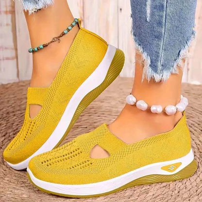 Women Summer Breathable Soft Sole Slip-on Flying Knit Shoes