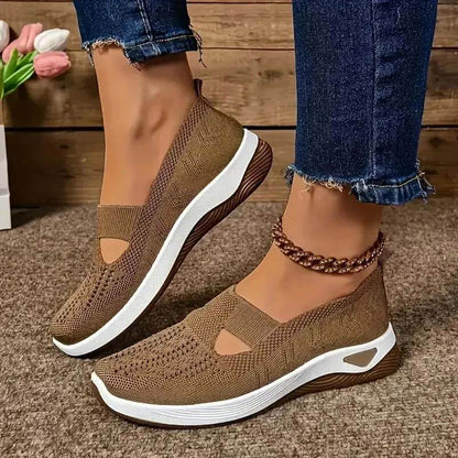 Women Summer Breathable Soft Sole Slip-on Flying Knit Shoes