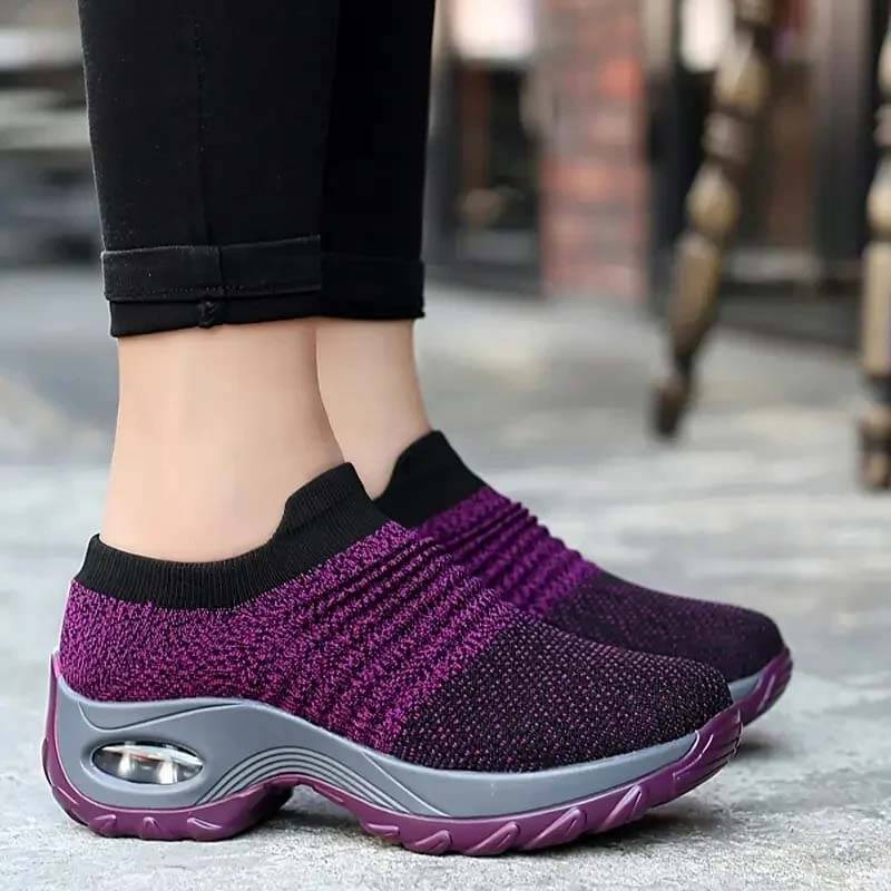 Women Flying Woven Knit Sports Slip-on Casual Shoes