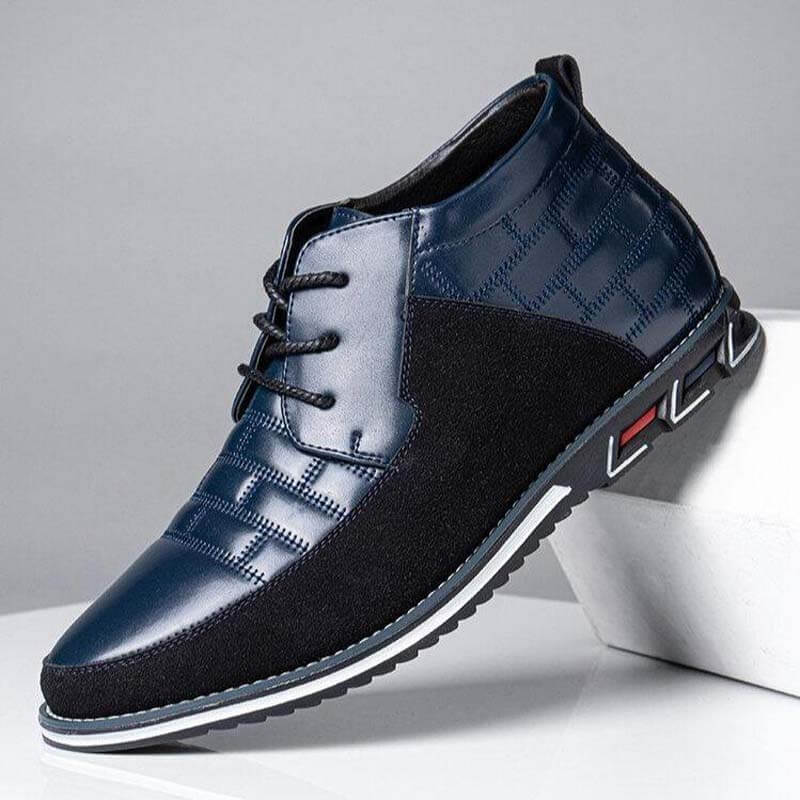 Botas de tobillo de cuero ocasionales de cordón de punta redonda para hombres (ancho de zapato estrecho, tamaño más grande.)