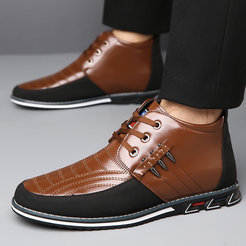 Men's microfiber leather rivet lace-up business casual ankle boots (narrow shoe width, larger size recommended.)