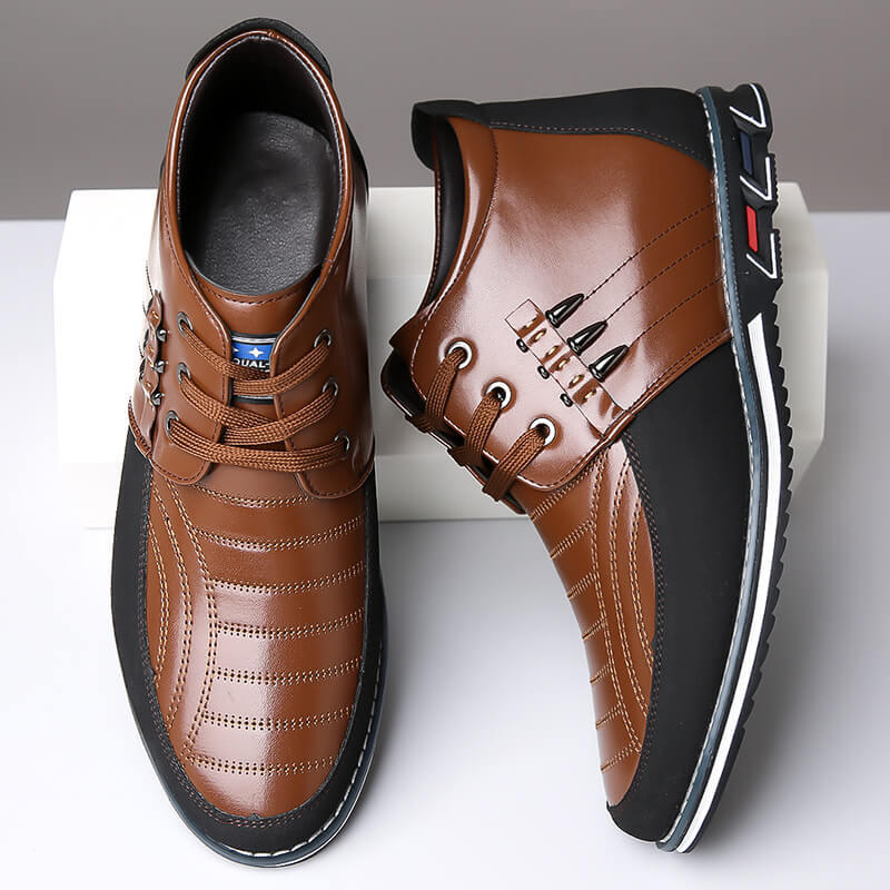Men's microfiber leather rivet lace-up business casual ankle boots (narrow shoe width, larger size recommended.)