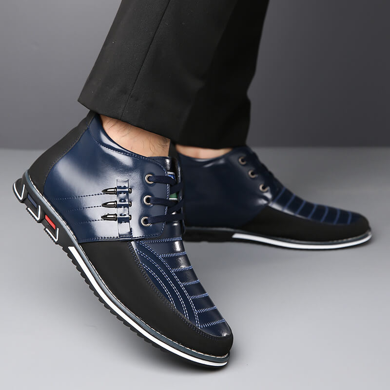 Men's microfiber leather rivet lace-up business casual ankle boots (narrow shoe width, larger size recommended.)