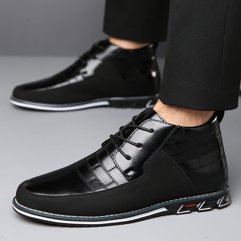 Men's microfiber leather rivet lace-up business casual ankle boots (narrow shoe width, larger size recommended.)